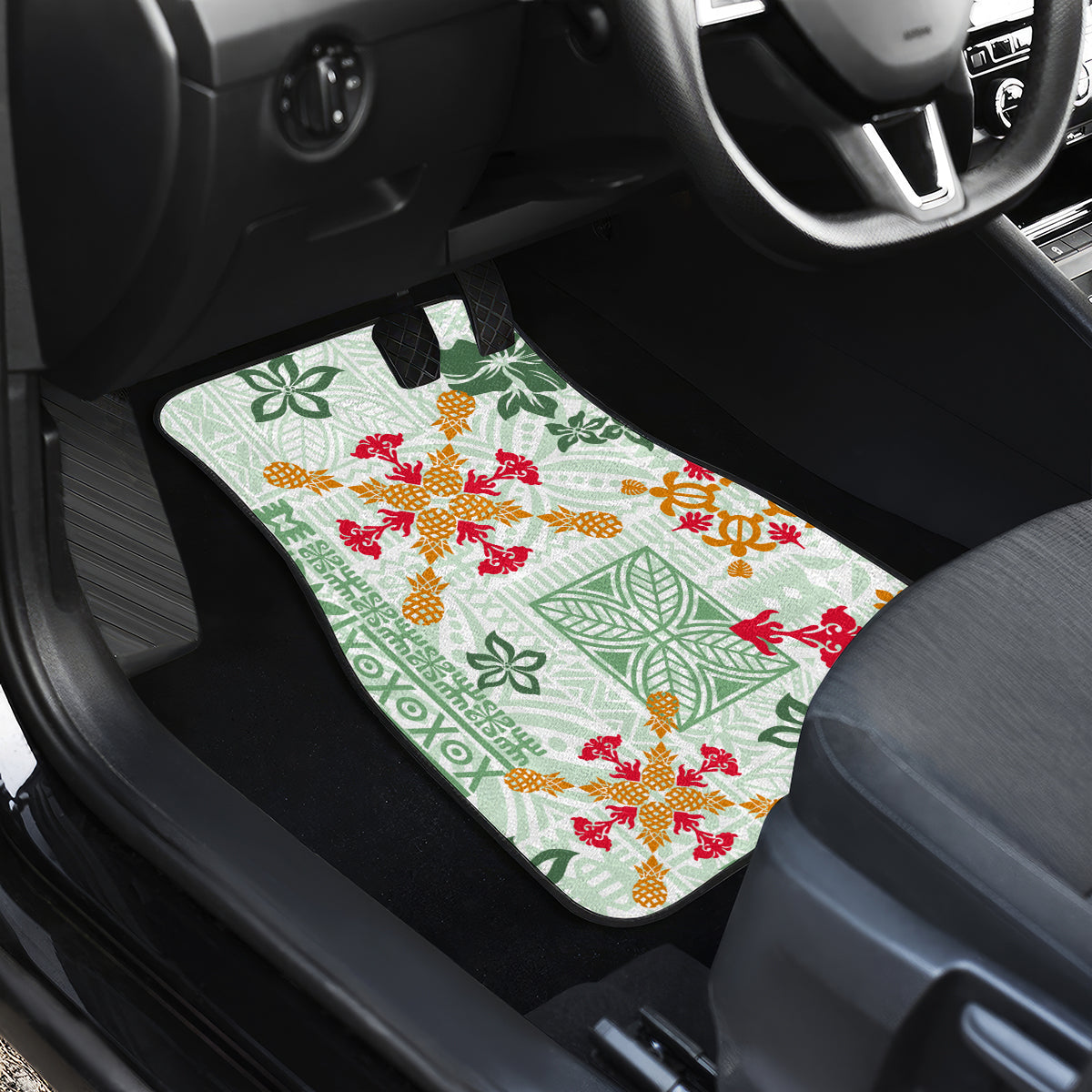 Hawaii Tapa Tribal Car Mats With Hawaiian Quilt Pattern Green LT9 - Wonder Print Shop