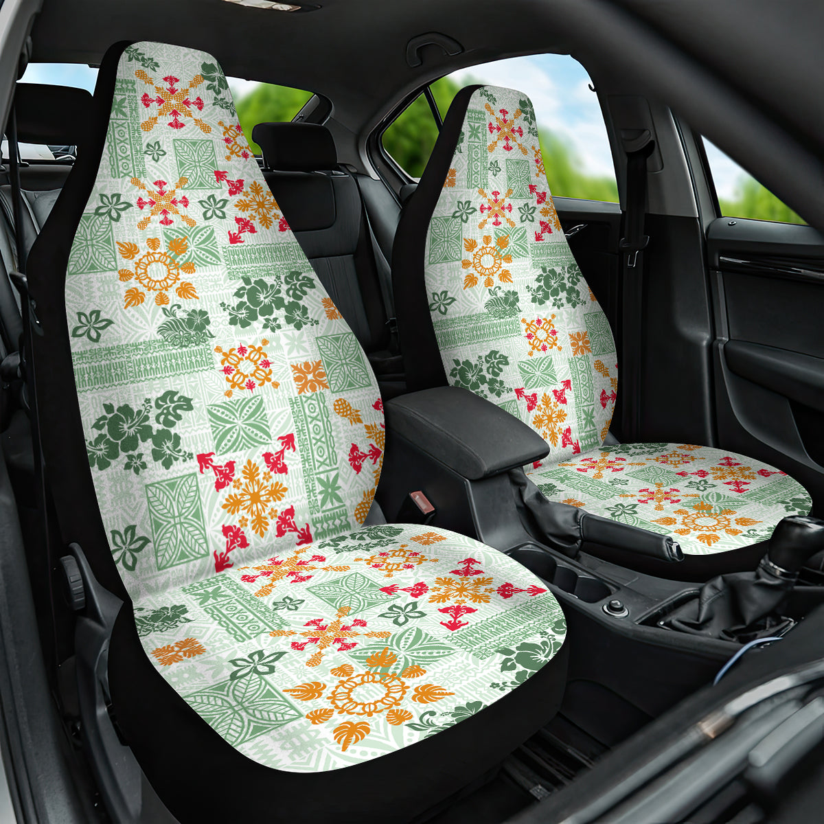 Hawaii Tapa Tribal Car Seat Cover With Hawaiian Quilt Pattern Green LT9 - Wonder Print Shop