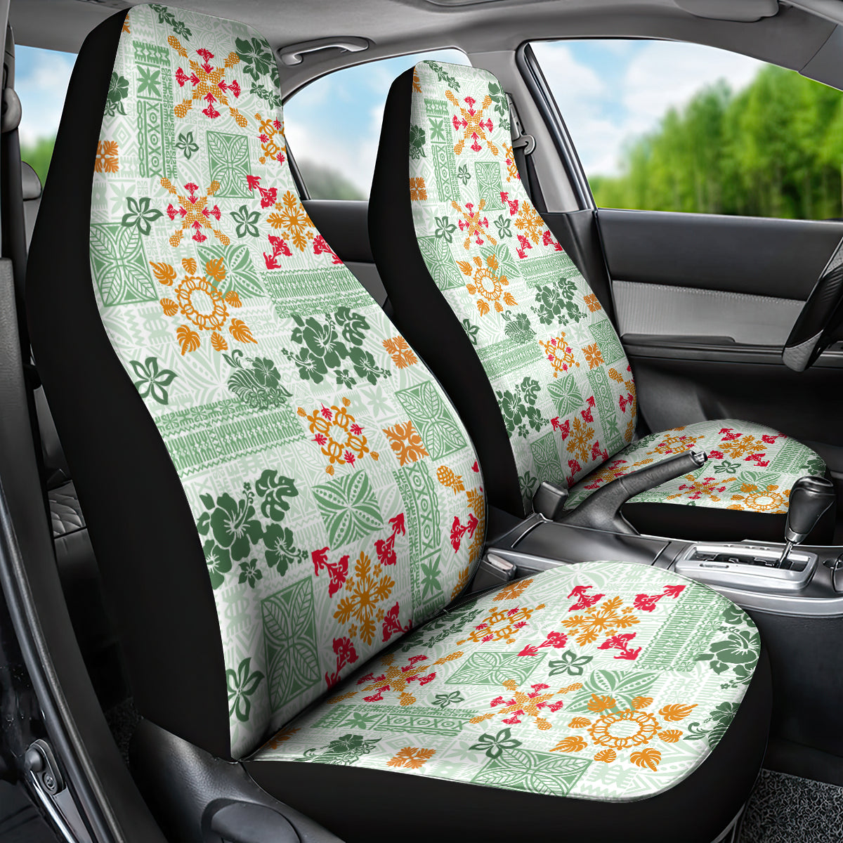 Hawaii Tapa Tribal Car Seat Cover With Hawaiian Quilt Pattern Green LT9 - Wonder Print Shop