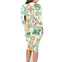Hawaii Tapa Tribal Family Matching Long Sleeve Bodycon Dress and Hawaiian Shirt With Hawaiian Quilt Pattern Green LT9 - Wonder Print Shop