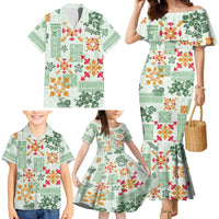 Hawaii Tapa Tribal Family Matching Mermaid Dress and Hawaiian Shirt With Hawaiian Quilt Pattern Green LT9 - Wonder Print Shop