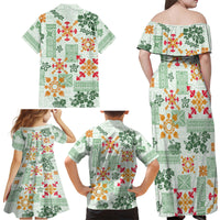 Hawaii Tapa Tribal Family Matching Off Shoulder Maxi Dress and Hawaiian Shirt With Hawaiian Quilt Pattern Green LT9 - Wonder Print Shop