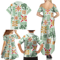 Hawaii Tapa Tribal Family Matching Summer Maxi Dress and Hawaiian Shirt With Hawaiian Quilt Pattern Green - Wonder Print Shop