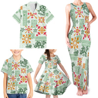 Hawaii Tapa Tribal Family Matching Tank Maxi Dress and Hawaiian Shirt With Hawaiian Quilt Pattern Green - Wonder Print Shop