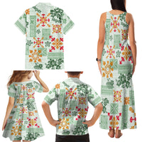 Hawaii Tapa Tribal Family Matching Tank Maxi Dress and Hawaiian Shirt With Hawaiian Quilt Pattern Green - Wonder Print Shop