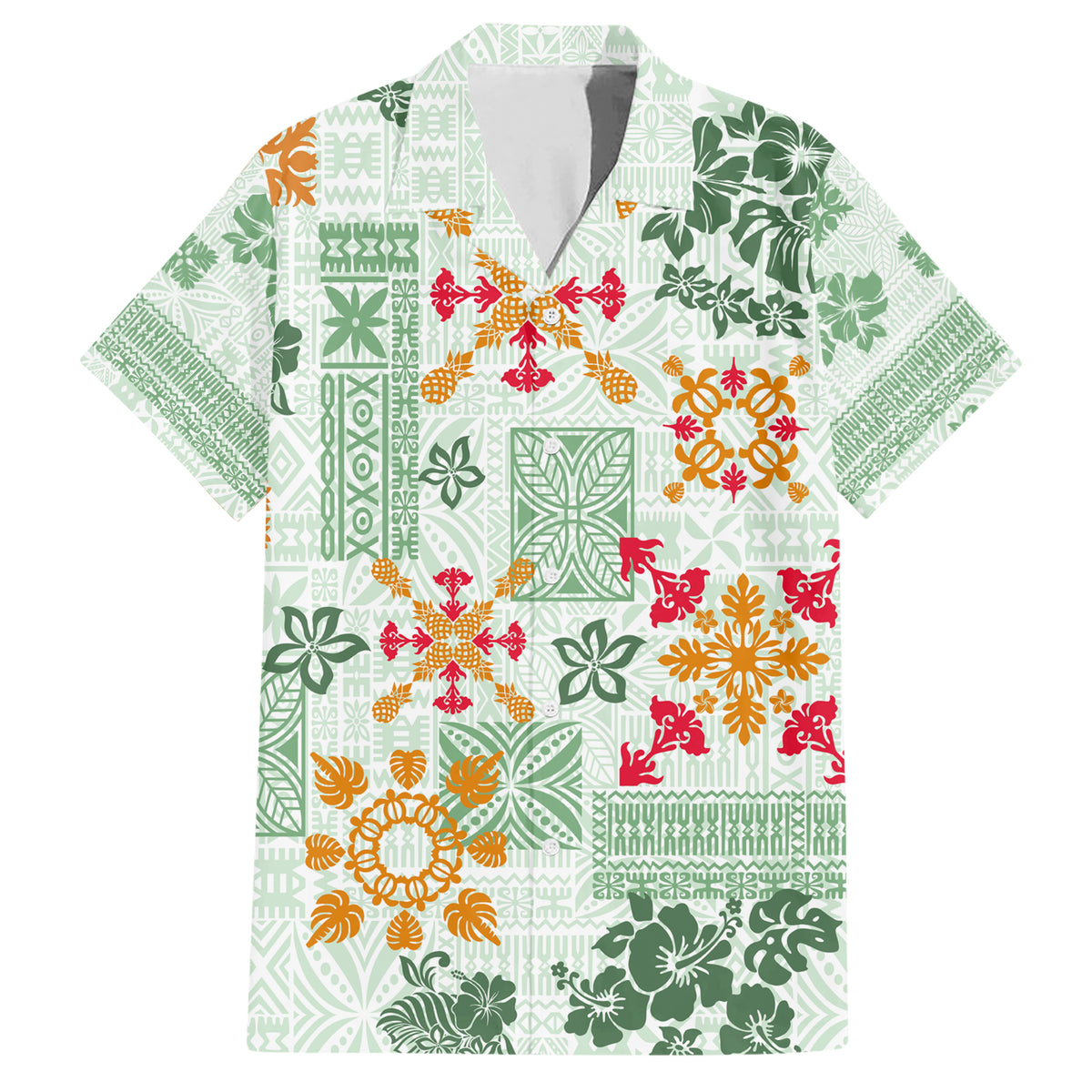 Hawaii Tapa Tribal Hawaiian Shirt With Hawaiian Quilt Pattern Green - Wonder Print Shop