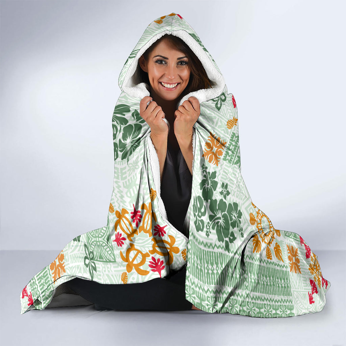 hawaii-tapa-tribal-hooded-blanket-with-hawaiian-quilt-pattern-green