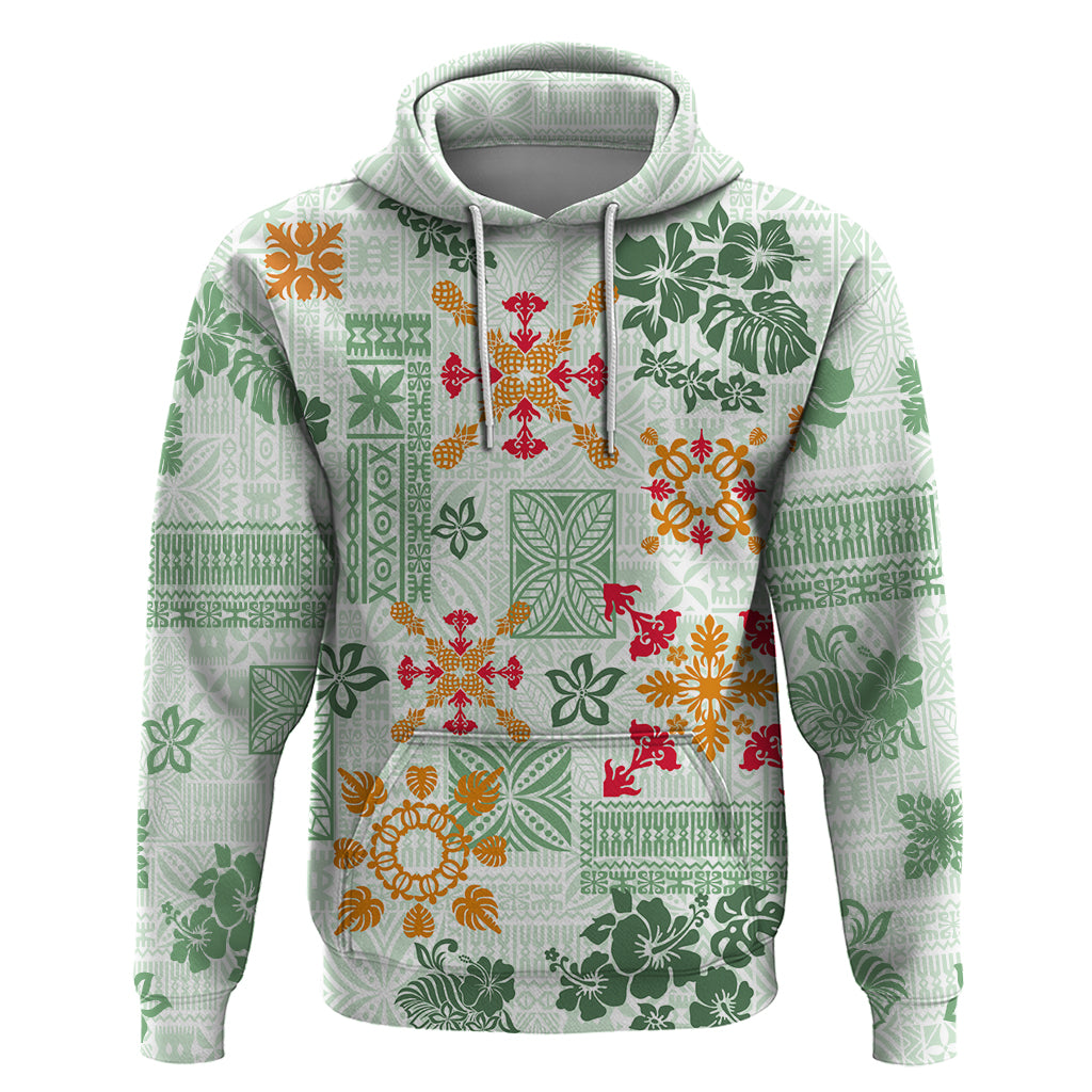 Hawaii Tapa Tribal Hoodie With Hawaiian Quilt Pattern Green - Wonder Print Shop