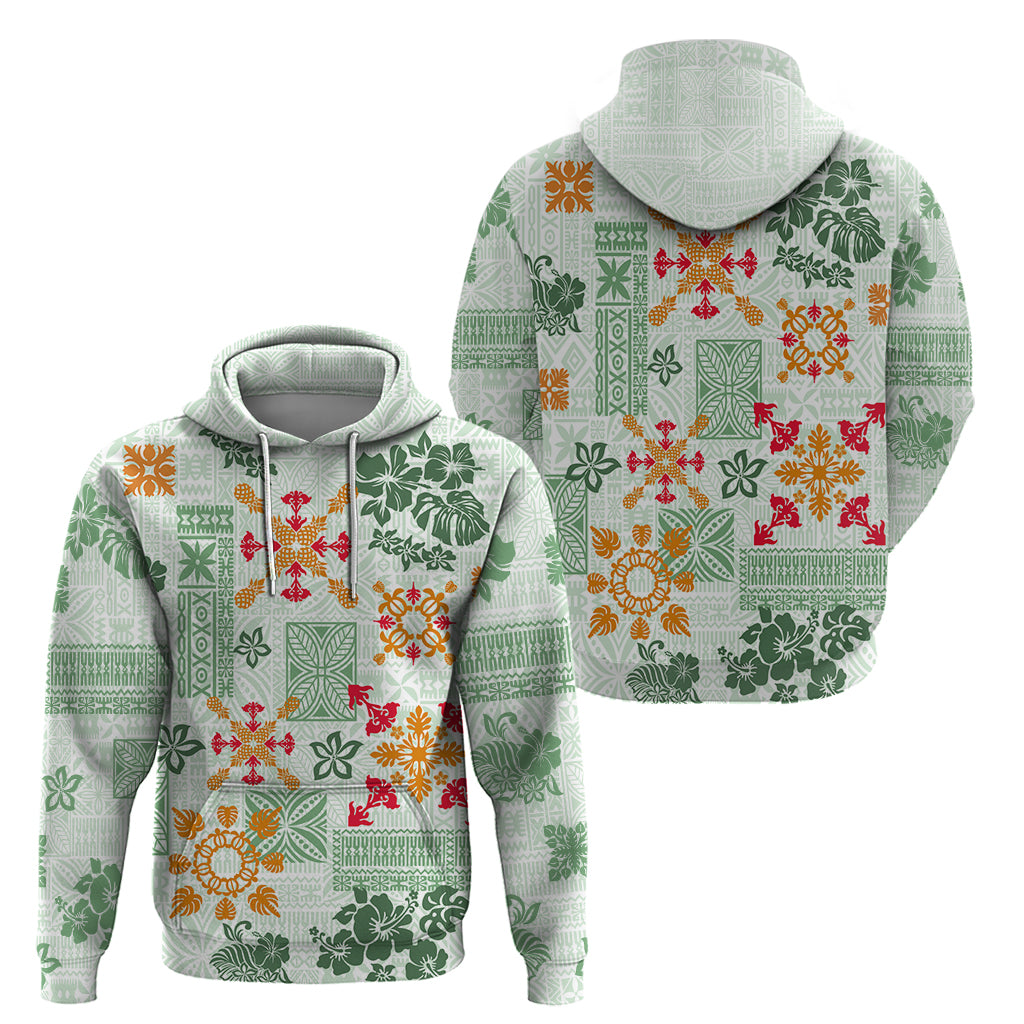 Hawaii Tapa Tribal Hoodie With Hawaiian Quilt Pattern Green - Wonder Print Shop