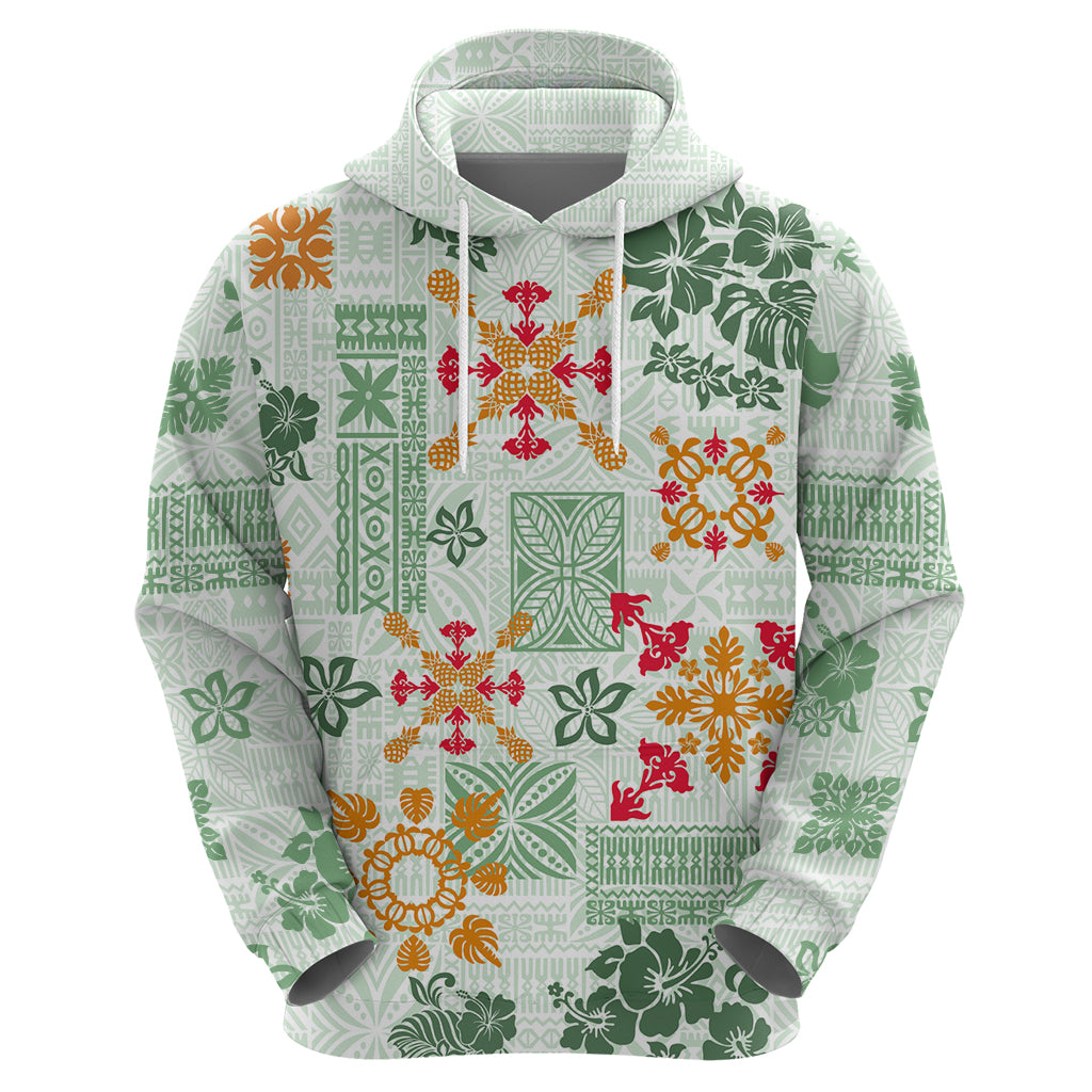 Hawaii Tapa Tribal Hoodie With Hawaiian Quilt Pattern Green - Wonder Print Shop