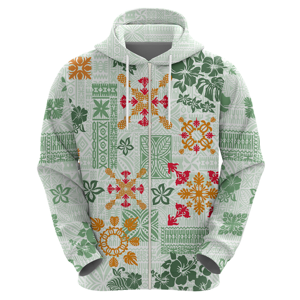 Hawaii Tapa Tribal Hoodie With Hawaiian Quilt Pattern Green - Wonder Print Shop