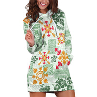 Hawaii Tapa Tribal Hoodie Dress With Hawaiian Quilt Pattern Green - Wonder Print Shop