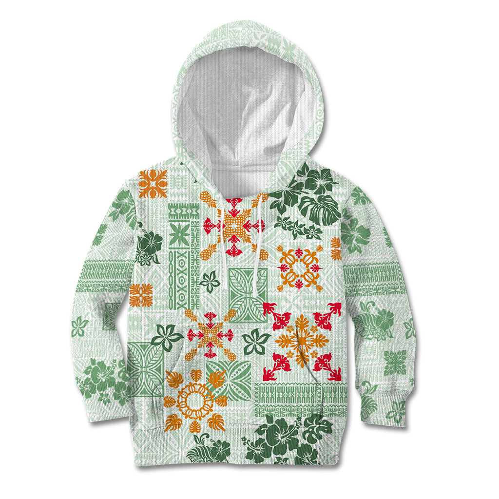 Hawaii Tapa Tribal Kid Hoodie With Hawaiian Quilt Pattern Green - Wonder Print Shop