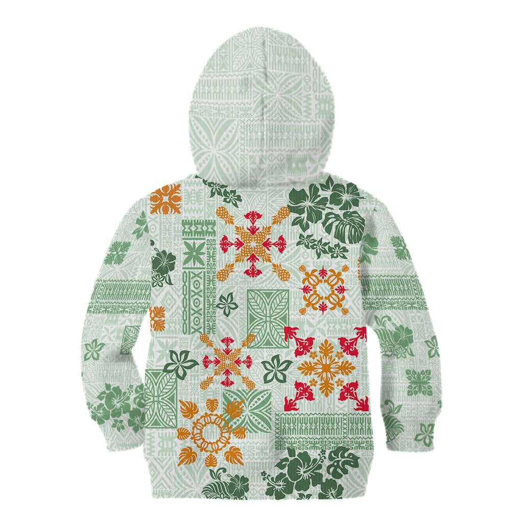 Hawaii Tapa Tribal Kid Hoodie With Hawaiian Quilt Pattern Green - Wonder Print Shop