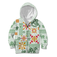 Hawaii Tapa Tribal Kid Hoodie With Hawaiian Quilt Pattern Green - Wonder Print Shop