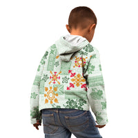 Hawaii Tapa Tribal Kid Hoodie With Hawaiian Quilt Pattern Green - Wonder Print Shop