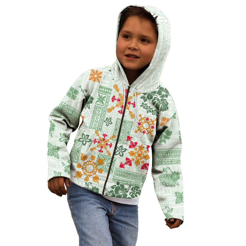 Hawaii Tapa Tribal Kid Hoodie With Hawaiian Quilt Pattern Green - Wonder Print Shop
