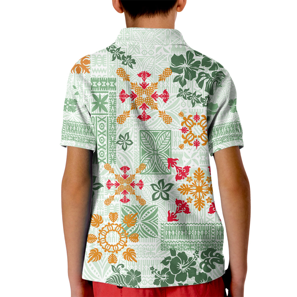 Hawaii Tapa Tribal Kid Polo Shirt With Hawaiian Quilt Pattern Green - Wonder Print Shop