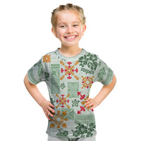 Hawaii Tapa Tribal Kid T Shirt With Hawaiian Quilt Pattern Green - Wonder Print Shop