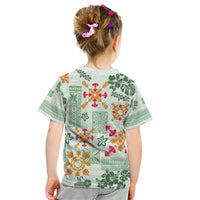 Hawaii Tapa Tribal Kid T Shirt With Hawaiian Quilt Pattern Green - Wonder Print Shop