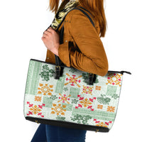 Hawaii Tapa Tribal Leather Tote Bag With Hawaiian Quilt Pattern Green - Wonder Print Shop