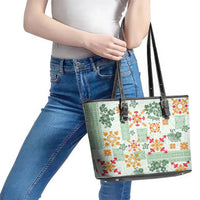 Hawaii Tapa Tribal Leather Tote Bag With Hawaiian Quilt Pattern Green - Wonder Print Shop