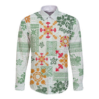 Hawaii Tapa Tribal Long Sleeve Button Shirt With Hawaiian Quilt Pattern Green - Wonder Print Shop