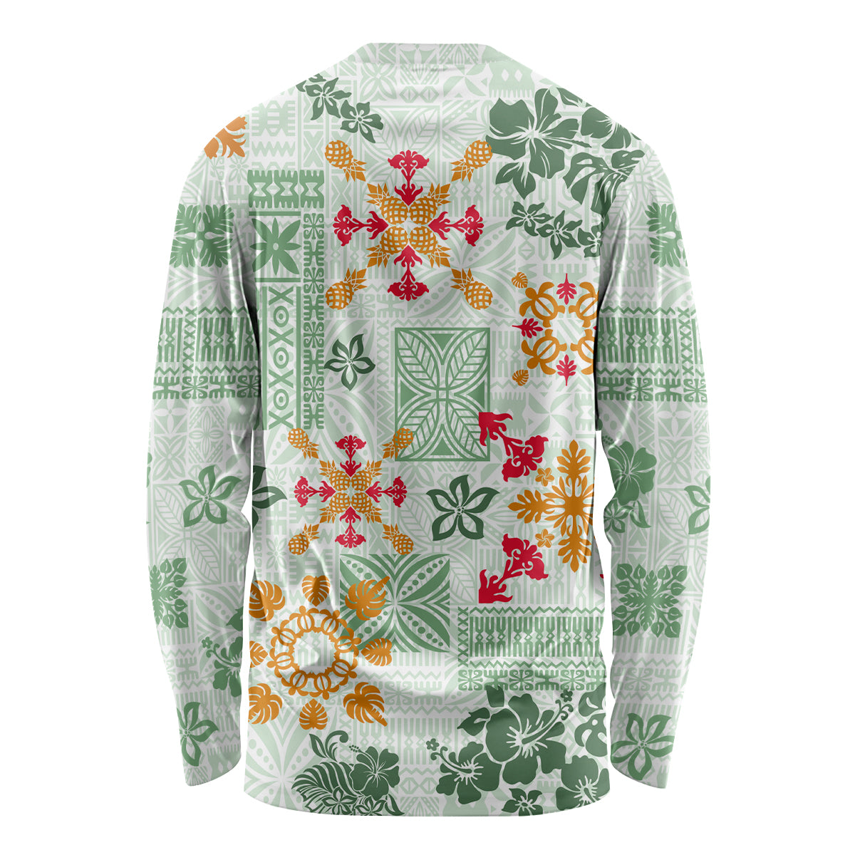 Hawaii Tapa Tribal Long Sleeve Shirt With Hawaiian Quilt Pattern Green - Wonder Print Shop