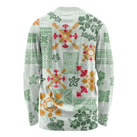 Hawaii Tapa Tribal Long Sleeve Shirt With Hawaiian Quilt Pattern Green - Wonder Print Shop