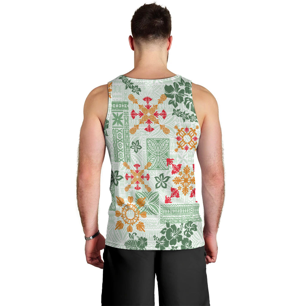 Hawaii Tapa Tribal Men Tank Top With Hawaiian Quilt Pattern Green - Wonder Print Shop