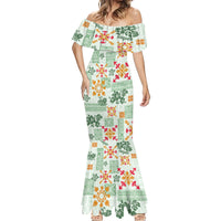 Hawaii Tapa Tribal Mermaid Dress With Hawaiian Quilt Pattern Green - Wonder Print Shop