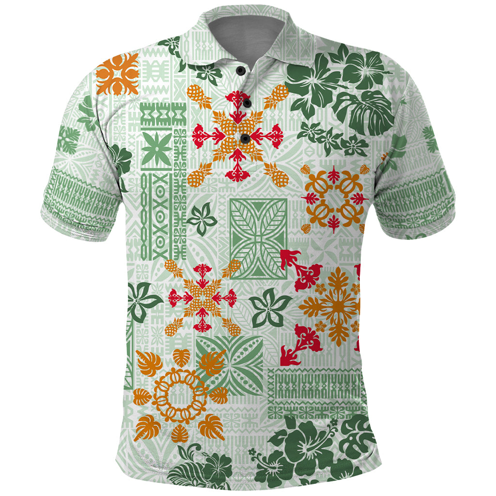 Hawaii Tapa Tribal Polo Shirt With Hawaiian Quilt Pattern Green - Wonder Print Shop