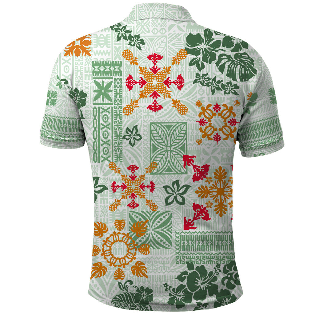 Hawaii Tapa Tribal Polo Shirt With Hawaiian Quilt Pattern Green - Wonder Print Shop