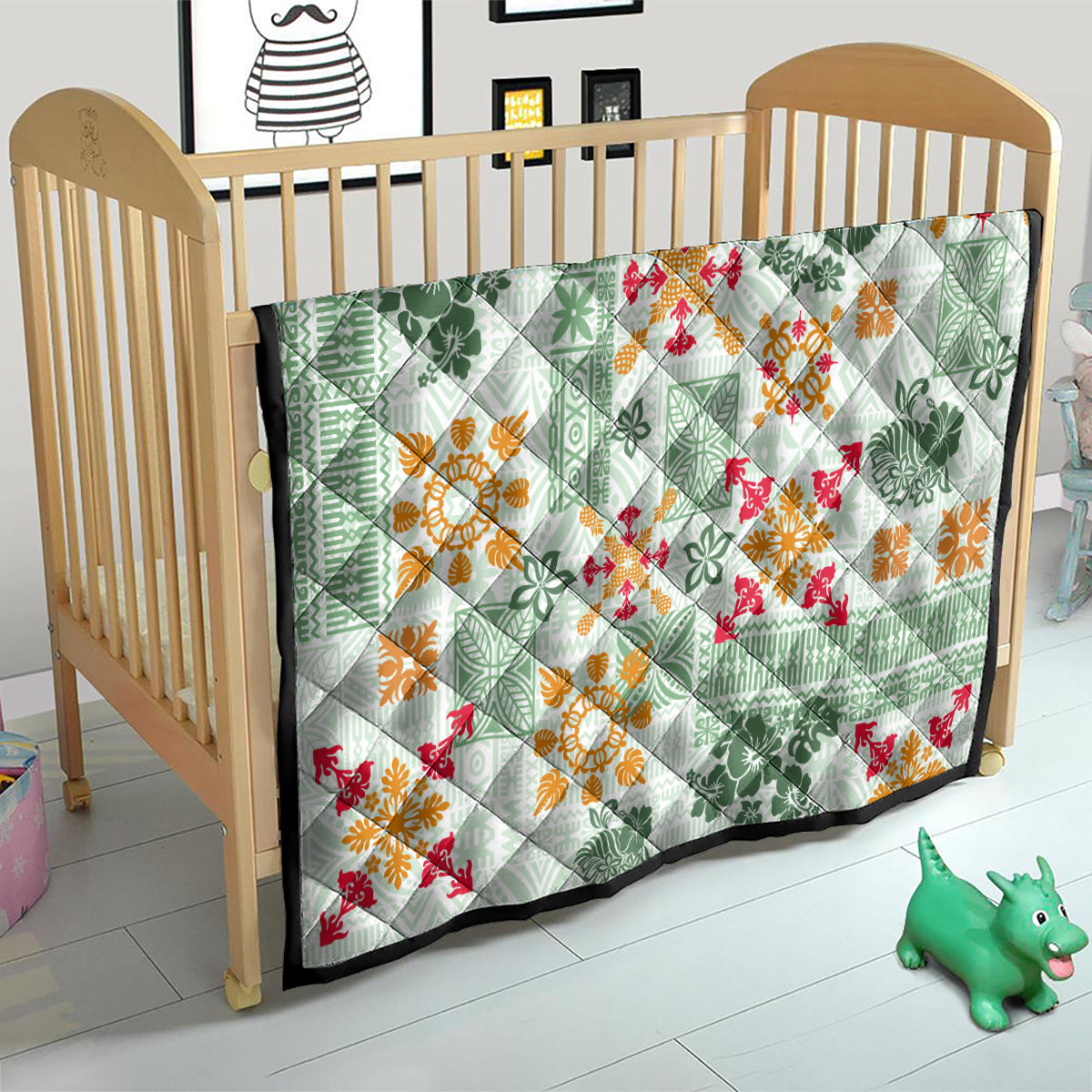 Hawaii Tapa Tribal Quilt With Hawaiian Quilt Pattern Green - Wonder Print Shop