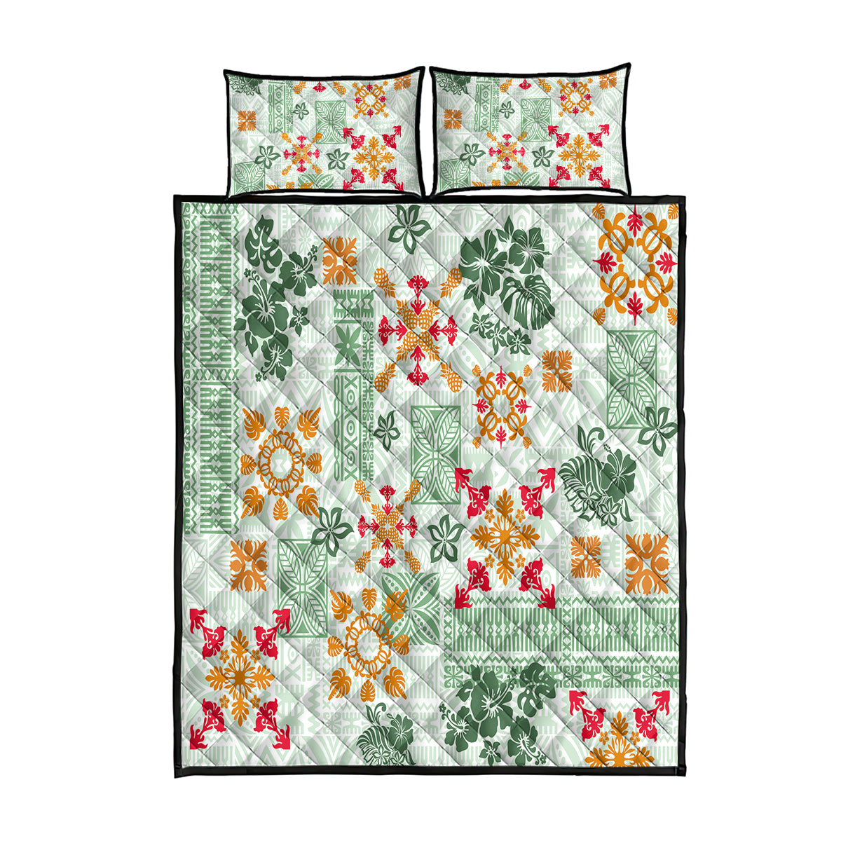 Hawaii Tapa Tribal Quilt Bed Set With Hawaiian Quilt Pattern Green - Wonder Print Shop