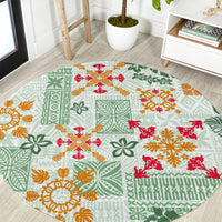 hawaii-tapa-tribal-round-carpet-with-hawaiian-quilt-pattern-green