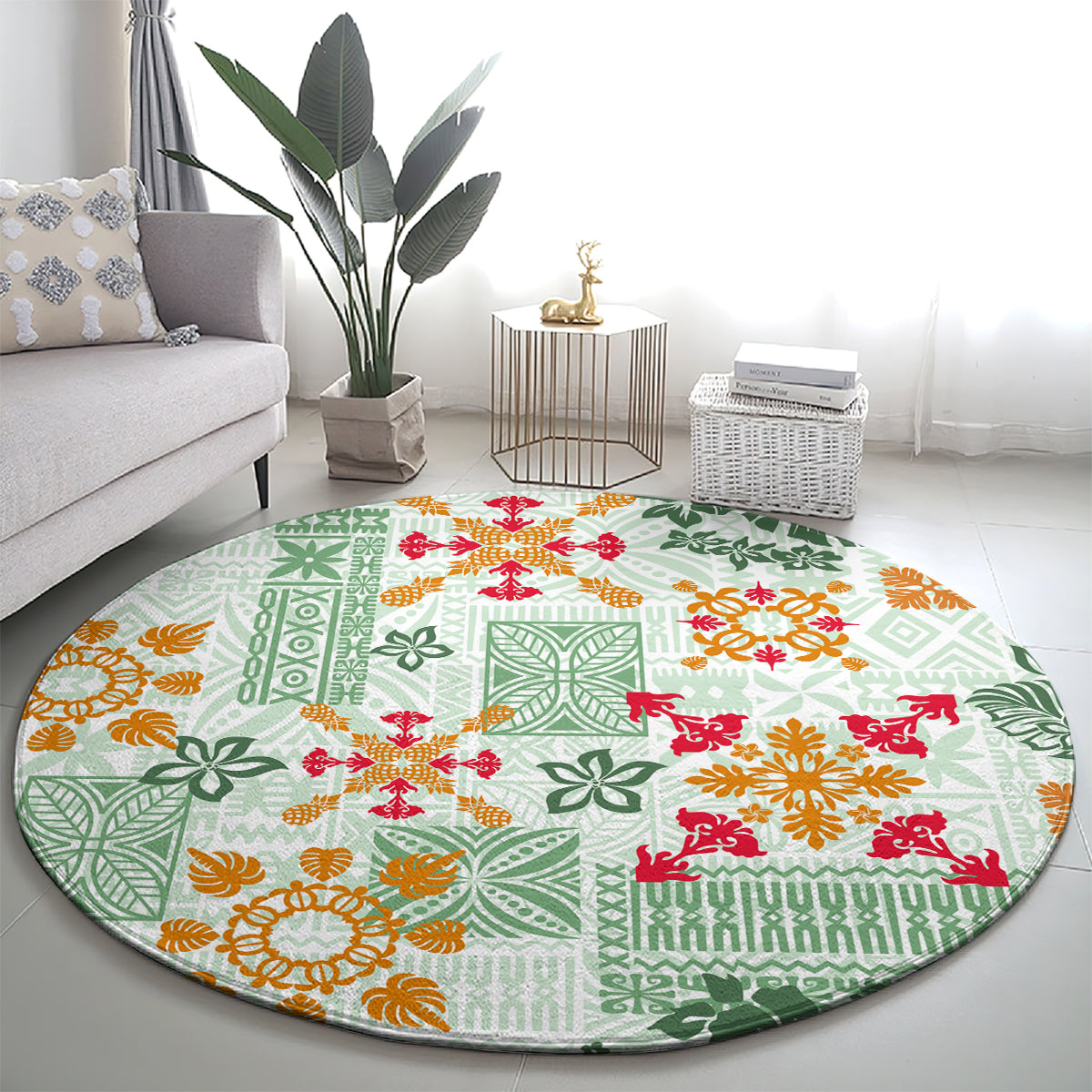 hawaii-tapa-tribal-round-carpet-with-hawaiian-quilt-pattern-green