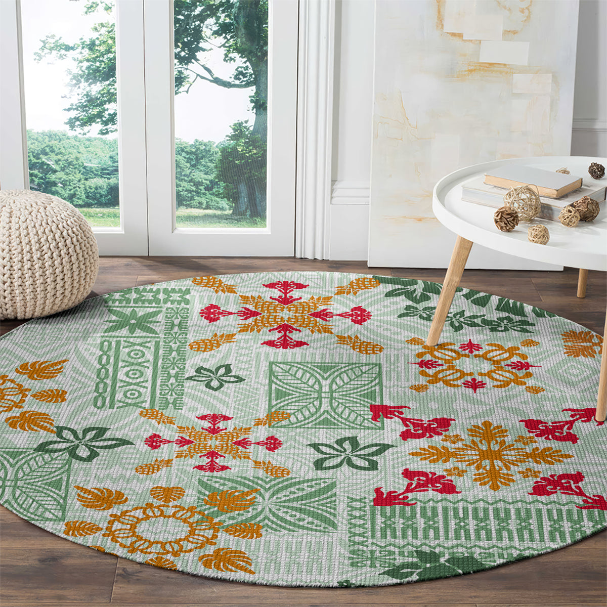 hawaii-tapa-tribal-round-carpet-with-hawaiian-quilt-pattern-green