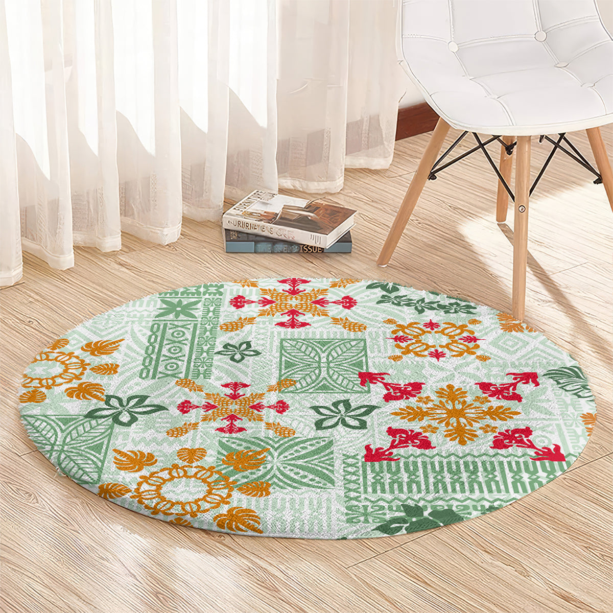 hawaii-tapa-tribal-round-carpet-with-hawaiian-quilt-pattern-green