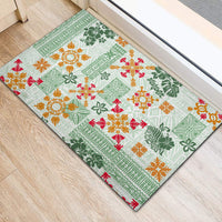 Hawaii Tapa Tribal Rubber Doormat With Hawaiian Quilt Pattern Green - Wonder Print Shop