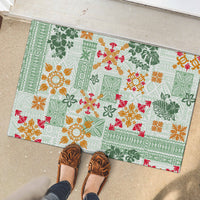 Hawaii Tapa Tribal Rubber Doormat With Hawaiian Quilt Pattern Green - Wonder Print Shop
