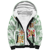 Hawaii Tapa Tribal Sherpa Hoodie With Hawaiian Quilt Pattern Green - Wonder Print Shop
