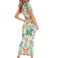 Hawaii Tapa Tribal Short Sleeve Bodycon Dress With Hawaiian Quilt Pattern Green - Wonder Print Shop