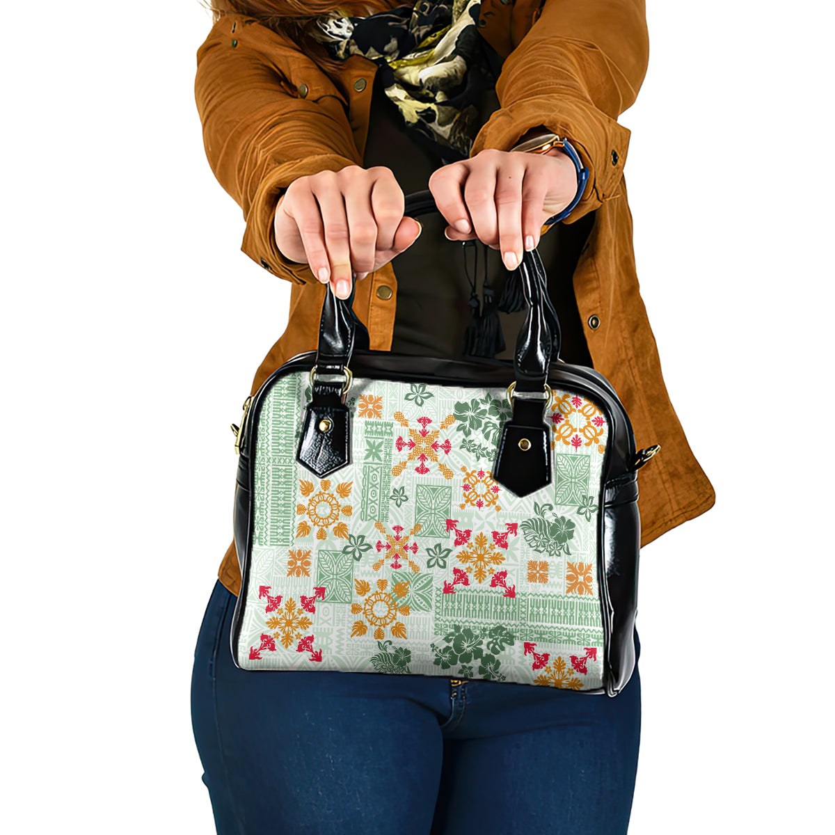 hawaii-tapa-tribal-shoulder-handbag-with-hawaiian-quilt-pattern-green