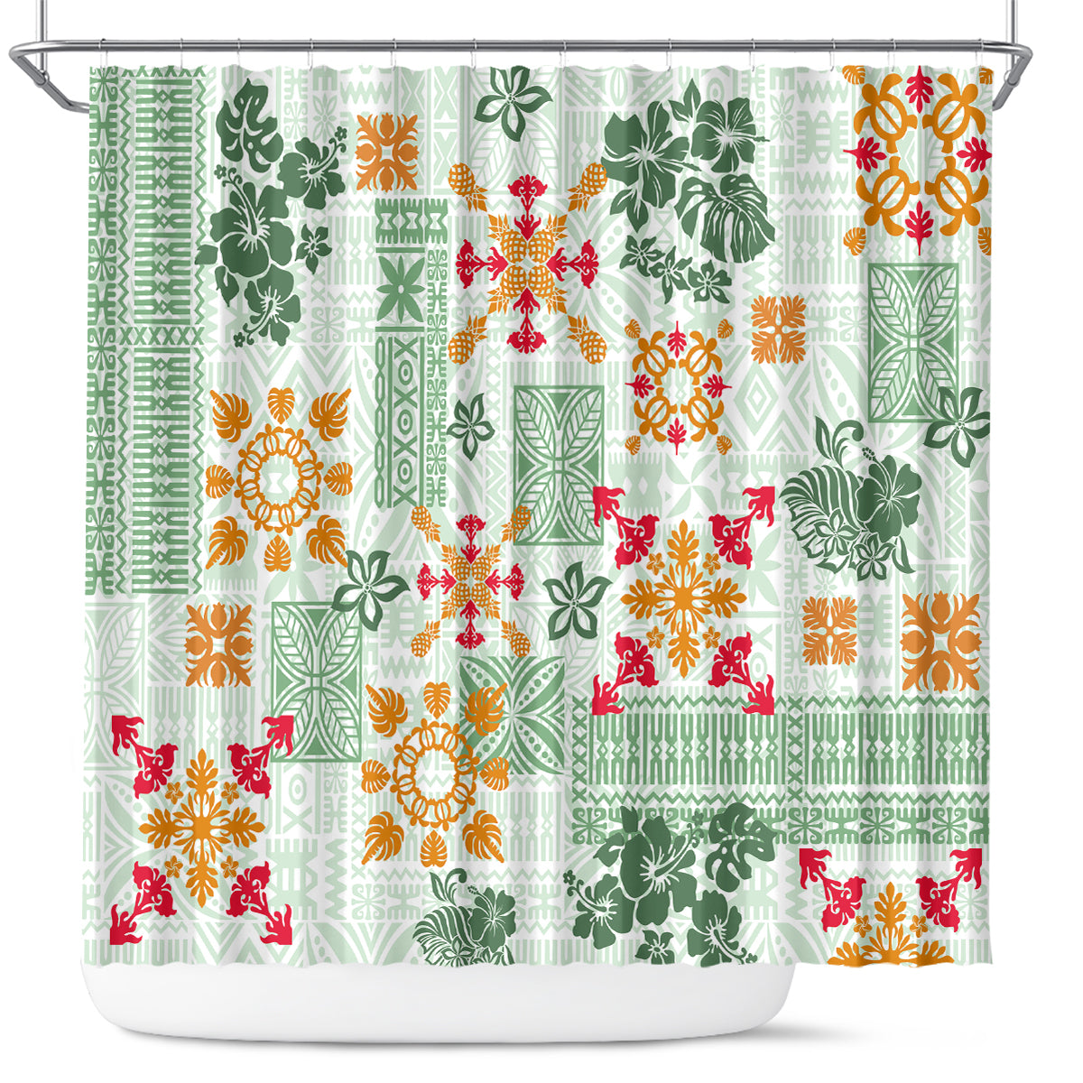 hawaii-tapa-tribal-shower-curtain-with-hawaiian-quilt-pattern-green