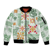 Hawaii Tapa Tribal Sleeve Zip Bomber Jacket With Hawaiian Quilt Pattern Green - Wonder Print Shop