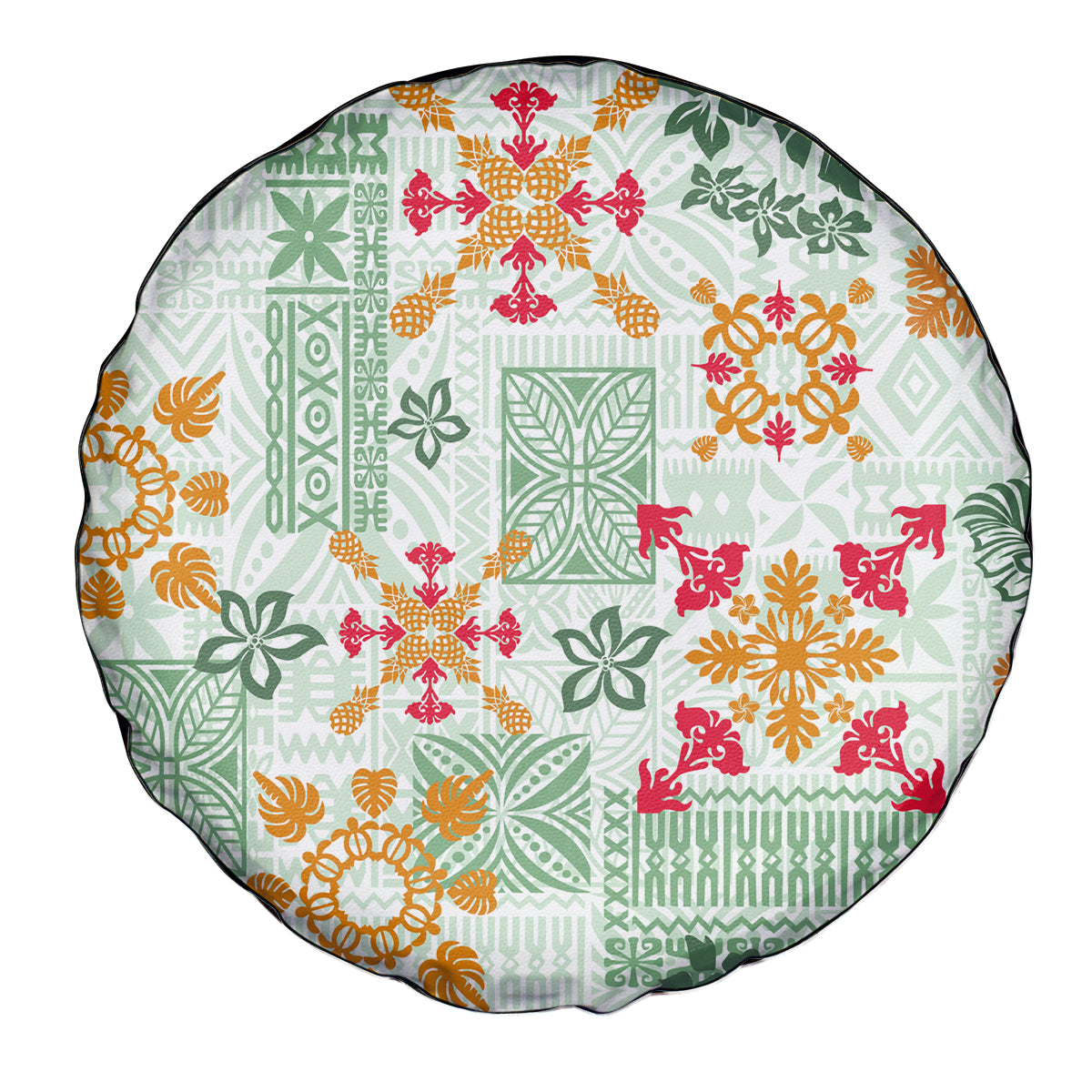 Hawaii Tapa Tribal Spare Tire Cover With Hawaiian Quilt Pattern Green - Wonder Print Shop