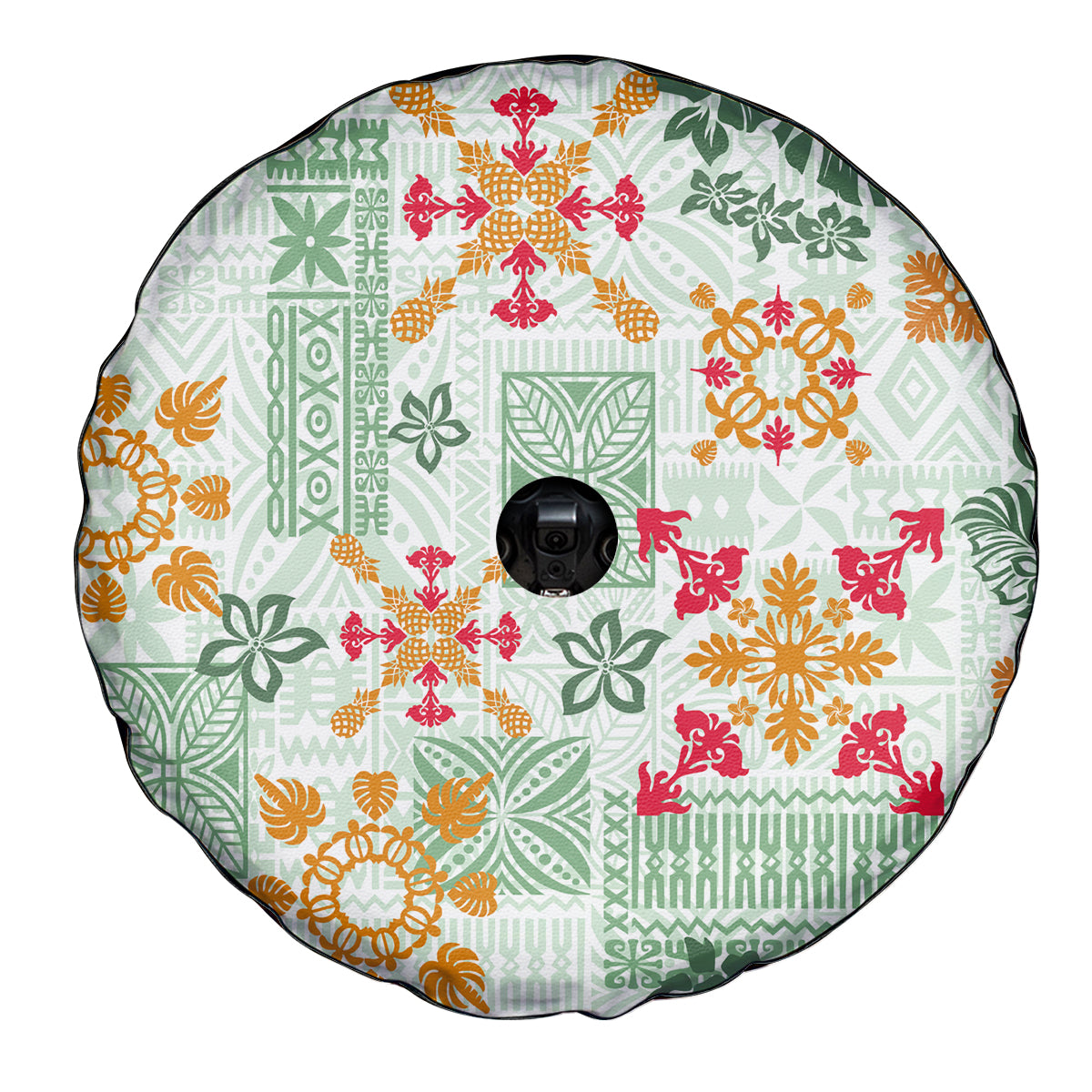 Hawaii Tapa Tribal Spare Tire Cover With Hawaiian Quilt Pattern Green - Wonder Print Shop