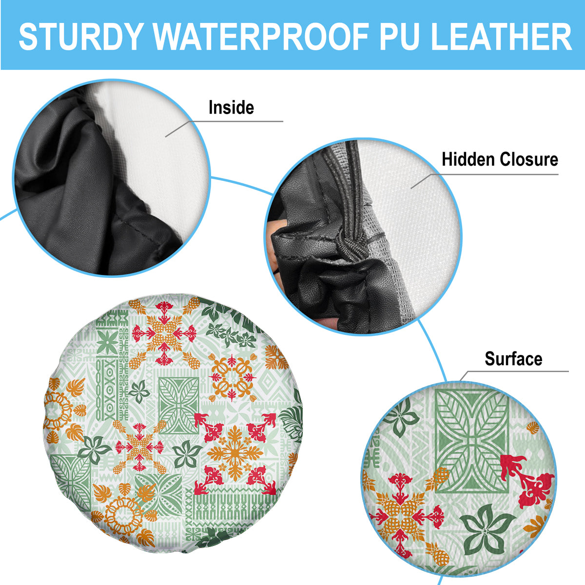 Hawaii Tapa Tribal Spare Tire Cover With Hawaiian Quilt Pattern Green - Wonder Print Shop