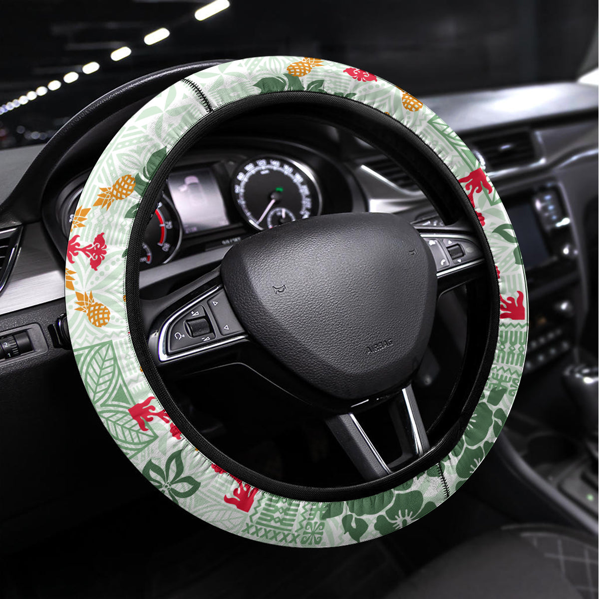 Hawaii Tapa Tribal Steering Wheel Cover With Hawaiian Quilt Pattern Green - Wonder Print Shop
